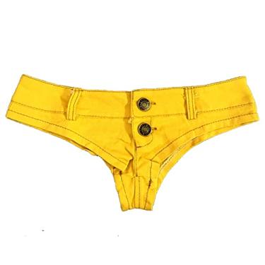 Imagem de Calças femininas de cintura baixa mini shorts jeans calças quentes clubwear jeans boate verão shorts esportivos, amarelo, 2GG (C 10 cm)