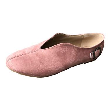 Imagem de Sandálias casuais com fivela e salto anabela com bico fino e tira de verão, rosa, 9