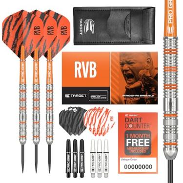 Imagem de TARGET Dardos Raymond Van Barneveld RVB 23G ponta de aço tungstênio conjunto de dardos - 9 eixos de aderência profissional - 9 voos Pro Ultra - carteira de dardos - pacote de cupons de aplicativo de