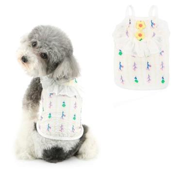 Imagem de Ranphy Camiseta fofa para cachorro com estampa listrada e floral, roupas macias para animais de estimação, respirável, para primavera, verão, chihuahua, roupas para gatos, bege, M