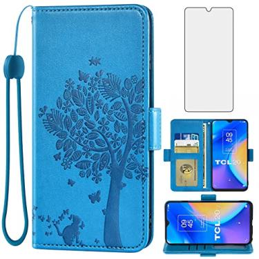 Imagem de Asuwish Compatível com TCL 20 SE 6,82 capa carteira e protetor de tela de vidro temperado flip alça de pulso suporte para cartão capa para celular TCL20SE Android 11 TLC 20SE T6710 6,8 polegadas