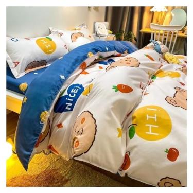 Imagem de Jogo de cama casal casal lençol de cama solteiro casal casal - roupa de cama menino menina conjuntos de cama flor cereja, macio (H 1,5 x 2 m 4 peças)