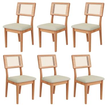 Imagem de Kit 6 Cadeira Estofada com Encosto de Tela MDF Freijó Césare Escuro