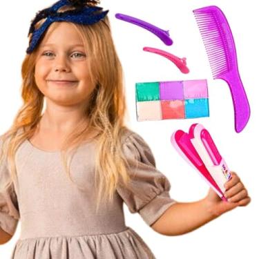 Imagem de Kit brinquedo camarim infantil presente menina 5 anos faz mechas coloridas pranchinha de cabelo colorir pintar chapinha make brinq maquiagem