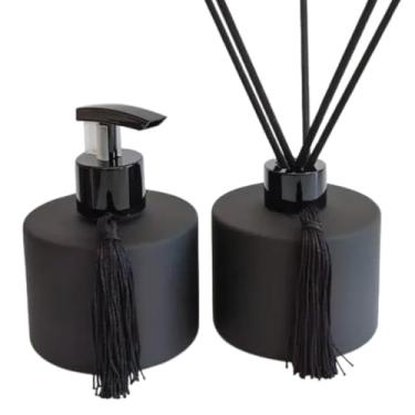 Imagem de Kit Lavabo Aromatizador E Porta Sabonete Líquido - Dispenser Organizador Banheiro - Jogo Para Banheiro - Preto