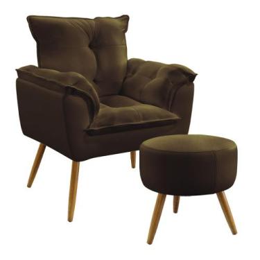 Imagem de Kit Poltrona Almofadada Decorativa Beta e Puff Solar N-027 Veludo Marr