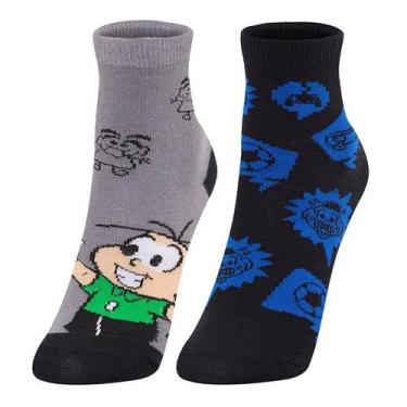 Imagem de Kit 2 Pares Meia Soquete Infantil Turma da Mônica N.23 a 26 - Cia da M