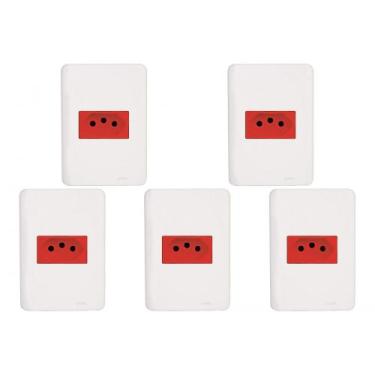 Imagem de Kit C/5 - Conjunto Perlex Aros 4X2 Branco Com Placa(1Toma...