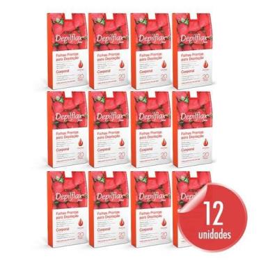Imagem de Kit 12 Folhas Prontas Corporais Depilação Cera Depilflax Morango 240 U