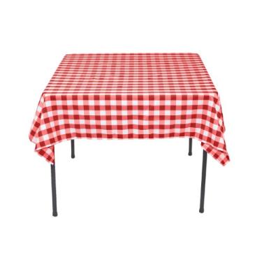 Imagem de LinenTablecloth Toalha de mesa quadrada de poliéster de 137 cm xadrez vermelho e branco