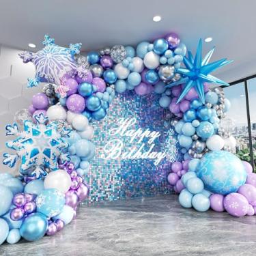 Imagem de ADOINBY Frozen Balloon Arch Garland Kit, 164Pcs Winter Wonderland Balloon Arch Kit Blue Purple Clear Snowflake Balloons for Winter Wonderland Theme Baby Shower Snow Girl Princess Birthday Decorations