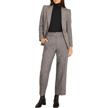Imagem de Club Monaco Calça feminina texturizada esmaltada, Creme preto/creme Noir, 50