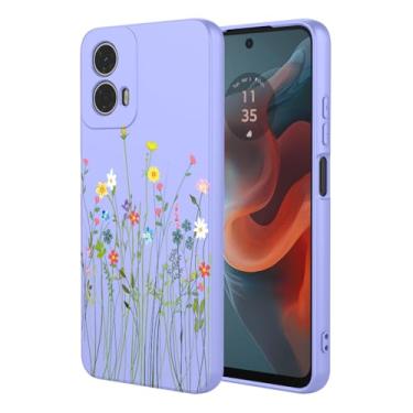Imagem de HTXWXJC Capa de telefone para Moto G34, Motorola G34 5G XT2363-2 Capa à prova de choque flexível bumper TPU capa macia com padrão de flores para Motorola Moto G34 flor roxa
