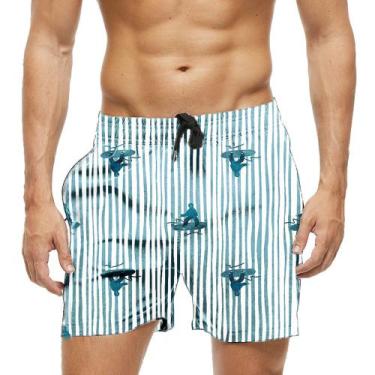 Imagem de Short Praia Shorts Banho Bermuda Verão Surfista Cartoon Listras 1553 -