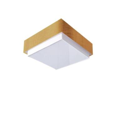 Imagem de Plafon Quadrado Vivare Md-3089 Cúpula em Tecido 40x40cm - Bivolt, Palh