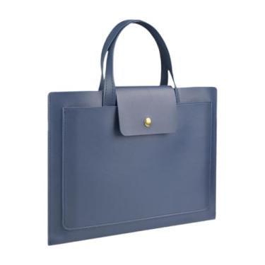 Imagem de SM SunniMix Pasta de negócios Pasta de couro PU Pasta de trabalho Bolsa Laptop de 13/14 polegadas Bolsa para notebook, Azul