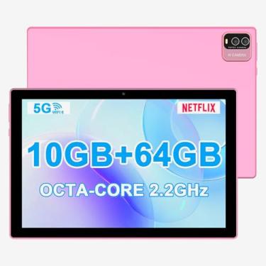 Imagem de YQSAVIOR Tablet Android 13.0 de 10 polegadas, RAM 10 (4 + 6 expansão) GB + 64 GB de ROM + 1 TB expansível para computador, tela IPS, câmera dupla de 2 + 8 MP, WiFi, BT, rosa