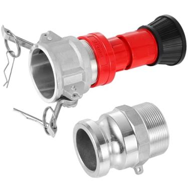 Imagem de ACYOGIE Bocal de mangueira de incêndio, bocal de mangueira industrial resistente NPSH/NPT de 5 cm, bocal de neblina de fluxo constante de equipamento de incêndio - com 2 peças de encaixe de trava de