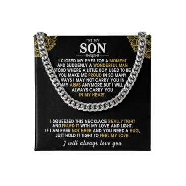 Imagem de VIRAGIL Colar To My Son From Mom and Dad, presentes para meu filho na formatura, aniversário, Natal, corrente cubana, caixa de presente com cartão de mensagem, Adjustable Size, Aço inoxidável, Sem
