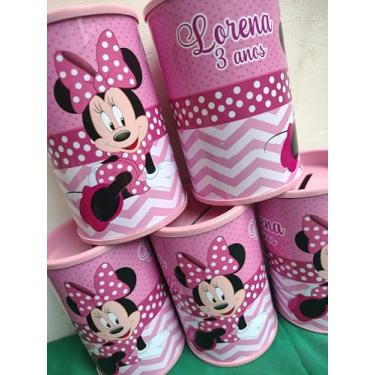 Imagem de kit festa Minnie rosa - kit com 50 itens - 10 tubetes - 10 latinhas - 10 caixas acrílicas - 10 garrafinhs - 10 cofrinhos