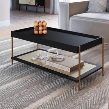 Imagem de Mesa de Centro Ares Retangular c/ Prateleira 93cm Palhinha Pé Metal Os