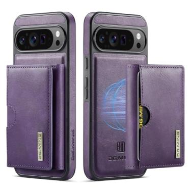 Imagem de Capa de couro magnética removível 2 em 1 para Google Pixel 9 Pro XL, carteira com bloqueio de RFID com 6 compartimentos para cartão, compatível com carregamento sem fio, capa protetora à prova de