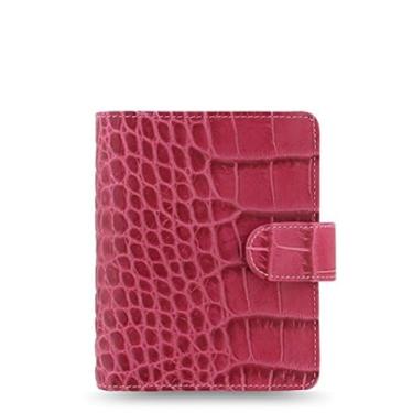 Imagem de Filofax Agenda organizadora de couro clássica com estampa de crocodilo agenda diária semanal com caneta DiLoro (Fúcsia 2026, tamanho de papel de bolso 12 cm x 8 cm)