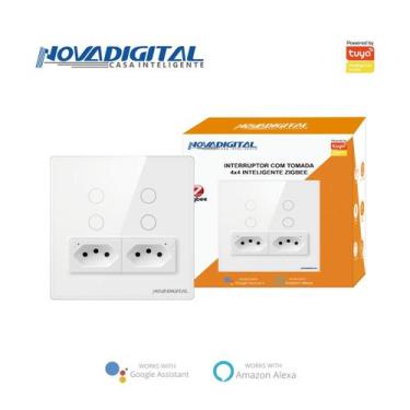 Imagem de Interruptor 4 Botões 4x4 Branco com Tomada Zigbee Touch Tuya - Novadig