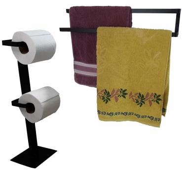 Imagem de Kit Toalheiro Duplo Parede E Porta Papel Higiênico De Chão