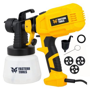 Imagem de Pistola de Pintura Elétrica Fasterr FST054 550W HVLP | 3 Bicos Intercambiáveis, Controle de Vazão e Tanque 1400ml | Acabamento Profissional 127V