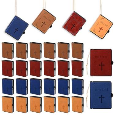 Imagem de 24 peças de enfeites bíblicos de Natal a granel para árvore de Natal, presentes religiosos cristãos, miniatura, livro de couro PU, presentes de lembrança de igreja, presentes para decoração de casa de