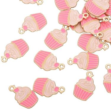 Imagem de Zicdije Pacote com 80 pingentes esmaltados coloridos de cupcake rosa, banhados a ouro, acessórios de estilo sortido para colar, pulseira, joias, artesanato, roupas, presentes, decoração de embalagem