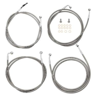 Imagem de MoKitDora Kit de cabos de guidão de 35,5 a 40,6 cm Kit de cabos de embreagem e cabos de embreagem para modelos Harley Touring Road King Electra Street Glide FLH FLT 2017-2020 com ABS, cromado