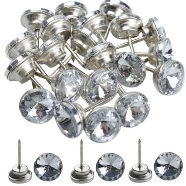 Imagem de pson Pacote com 30 tachinhas de estofamento transparentes de 16 mm, pinos decorativos de diamante, pregos de sofá de tufo de diamante, pregos de aderência de móveis de cabeça de cristal para bricolage