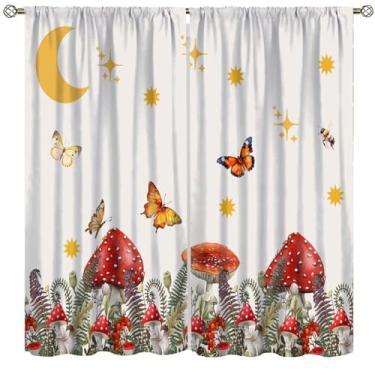 Imagem de Cortina blackout de cogumelo, planta boho, retrô, botânica, colorida, borboleta, janela, cortinas, tecido farbic para cozinha, quarto, café, sala de jantar, escritório, sala de estar, 107 x 114 cm