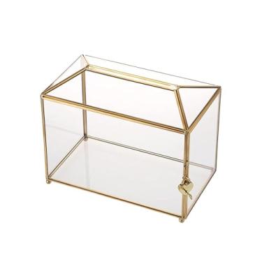 Imagem de shamjina Caixa de vidro para cartões de presente, porta-cartões de casamento, centro de mesa, caixa de armazenamento portátil simples com fenda e trava para
