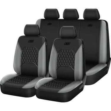 Imagem de Skechers Capas de assento de gel, capas de assento de carro refrescantes, conjuntos completos de capas de assento de couro, compatível com airbag, conforto automotivo, ajuste universal para SUVs, vans