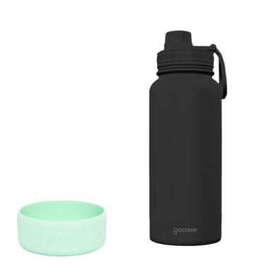 Imagem de Gocase Kit de Garrafa Térmica Para Água Fresh 950ml + Base de Silicone (Preto & Verde)