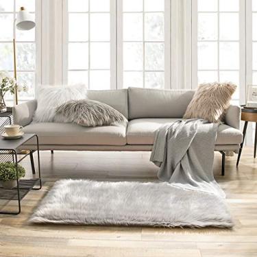 Imagem de Ashler tapete de pele sintética, tapete felpudo fofo ultra macio 2,2 x 4 pés tapete de pele retangular, tapete felpudo cinza lavável na máquina, tapetes de decoração de berçário para quarto, quarto de crianças, sala de estar