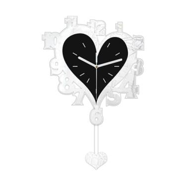 Imagem de Fenteer Relógio de parede de acrílico em formato de coração, relógio decorativo suspenso com movimento silencioso, moderno para sala de estar, decoração de, Prata