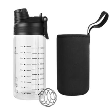 Imagem de Coqueteleira de vidro de 600 ml, tampa 2 em 1 para gole e canudo, garrafa de água de vidro de boca larga para gelo e frutas com medida (oz/ml) e coqueteleira, garrafas coqueteleiras de nutrição