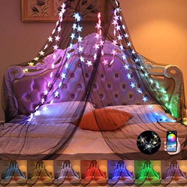 Imagem de Comtelek Dossel De Cama Com Luzes, Cortina Rgb Sincronização Música, Luzes Led Estrela Que Mudam Cor, Aplicativo Controle Remoto, Mosquiteiro Para Quarto Meninas Princesa, Cúpula Solteiro, Tamanho Q