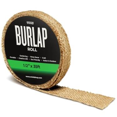 Imagem de VViViD Rolo de tecido de serapilheira (1/5.1 cm x 10.7 m) juta natural para artesanato DIY, decorações de casamento, embrulho de presente e detalhes em casa