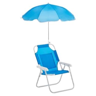 Imagem de Cadeira De Praia Para Crianças - Cadeira De Acampamento Com Toldo De Sombra,Mobiliário de Exterior Ergonómico Assento Reclinável para Viagens Pesca Pátio Relvado Jardim Piscina