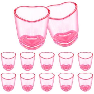 Imagem de Conjunto de 12 copos de plástico rosa, conjunto de copos em forma de coração, copo de dose de plástico de 42,5 g com base pesada, copos para uísque, tequila, bebidas espirituosas e licores, dia dos