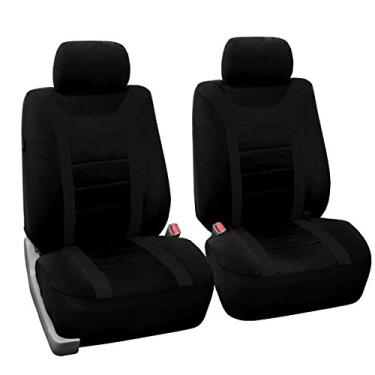 Imagem de FH Group Conjunto de capas de assento de carro de tecido esportivo, compatível com airbag e serve para encostos de cabeça destacáveis – ajuste universal para carros, caminhões e SUVs (preto) FB070102