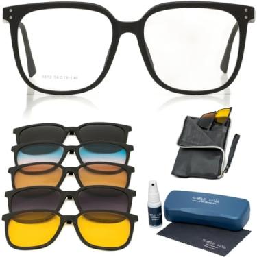 Imagem de Shield Wall, Armação Óculos de Grau Clipon 5 em 1 Hexagonal Extra Grande Cor:Preto