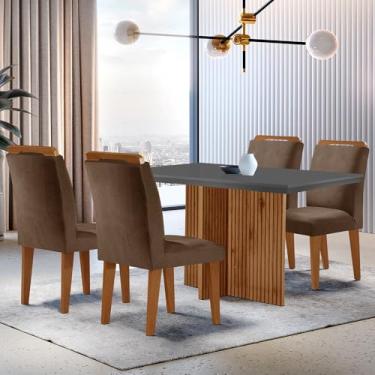 Imagem de Sala de Jantar Mesa Olímpia 120CM MDF Canto Reto com 4 Cadeiras Athenas Moderna