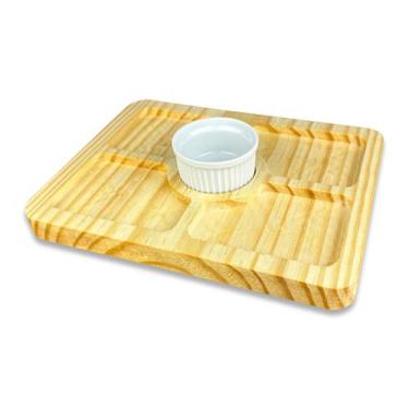 Imagem de Petisqueira Madeira Frios Petiscos Queijo Ramequim Porcelana Retângula