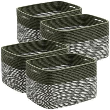 Imagem de UBBCARE Pacote com 4 cestas para organização, cestas de armazenamento de tecido para brinquedos e toalhas, cesta retangular de corda de algodão com alças, 38 cm C x 25 cm L x 23 cm A, verde misto